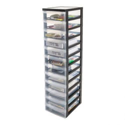 Iris Ohyama Plastic Storage Drawer Unit with Wheels, 12 Shallow Drawers, Black, Easy-Pull Handles, Supplies Organiser, For Bedroom