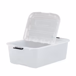 Iris Ohyama Plastic Storage Boxes with Lids, 30L, Set of 6, Clear, Latching Buckles with Handles, Stackable, Wing lid, Strong