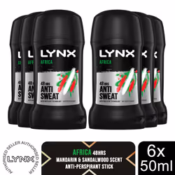 Lynx Africa Antiperspirant Deodorant Stick for men 50 ml Stick (Pack of 6)