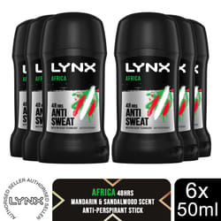 Lynx Africa Antiperspirant Deodorant Stick for men 50 ml Stick (Pack of 6)