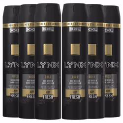 Lynx XXL 48H Fresh Deodorant Body Spray, Gold, 6 Pack, 250ml