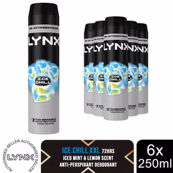 Lynx XXL 48H Dry Protection Anti Perspirant Deodorant, Ice Chill, 6 Pack, 250ml