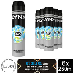 Lynx XXL 48H Dry Protection Anti Perspirant Deodorant, Ice Chill, 6 Pack, 250ml