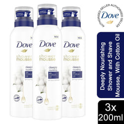 Dove Deeply Nourishing Cotton Oil Shower & Shave Mousse, 200ml - 3pack