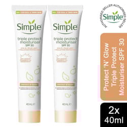 2x40ml Simple Triple Protection Moisturiser SPF30 For Dull & TiredSkin