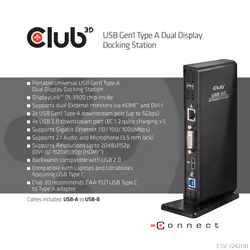 CLUB3D USB Gen1 Type A Dual Display ( HDMI and DVI) DisplayLink™ Docking Station - Additional view 7