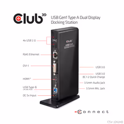 CLUB3D USB Gen1 Type A Dual Display ( HDMI and DVI) DisplayLink™ Docking Station - Additional view 8