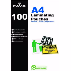 PAVO Laminating Pouch 2x100 Micron A4 Gloss (Pack 100) 8005376