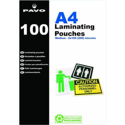 PAVO Laminating Pouch 2x100 Micron A4 Gloss (Pack 100) 8005376
