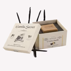 Gamila Secret Creamy Vanilla Soap 115g, Skin, Bar soap, Calming, Cleansing, Moisturizing, Square, Vanilla, Sodium Olivate, La ...
