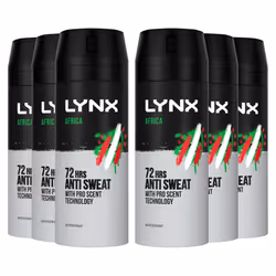 Lynx Africa 72H Anti-Perspirant Body Spray for Men, 6x150ml