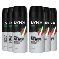 Lynx Africa 72H Anti-Perspirant Body Spray for Men, 6x150ml