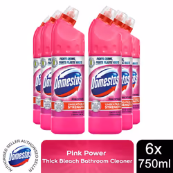 Domestos Thick Bleach Pink Power Disinfectant Cleaner Gel, 6x750ml