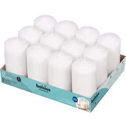 BOLSIUS 12 White Pillar candles - 27 x 51 Inches Unscented candle Set - 43 Hours - Dripless clean Burning Smokeless Dinner ca ...