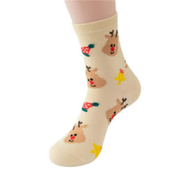 Christmas Festive Socks Unisex Novelty Reindeer - Reindeer Beige