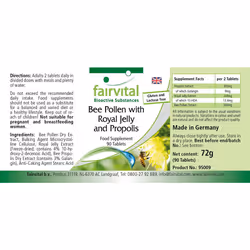 | Bee Pollen with Royal Jelly and Propolis - HIGH Dosage - 90 Tablets