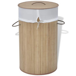 vidaXL Collapsible Laundry Basket  Laundry Hamper with Lid and Handles  Dirty Clothes Basket with Removable Liner  Laundry Bin  Natural Round Bamboo