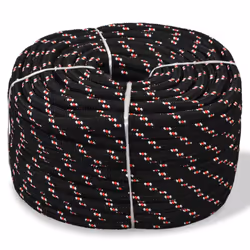 vidaXL Black Polypropylene Marine Rope 0.47 Thickness 1968.5 Length Floating and Weatherproof Ideal for Sailing Dock Lin ...