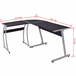 vidaXL Black L-Shaped Corner Desk | Home Workstation - Additional view 4