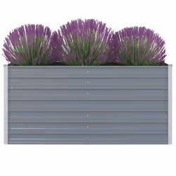 vidaXL Raised Vegetable Garden Bed Galvanised Steel Grey Flower Pot Planter