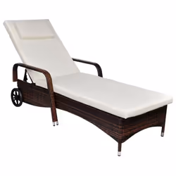 vidaXL Sun Lounger with Wheels Poly Rattan Brown Patio Reclining Chair Sun Bed