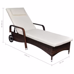 vidaXL Sun Lounger with Wheels Poly Rattan Brown Patio Reclining Chair Sun Bed