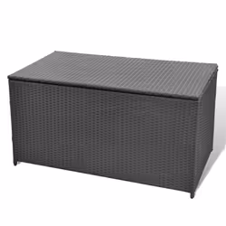 vidaXL Garden Storage Chest Poly Rattan Black Outdoor Patio Utility Box Case