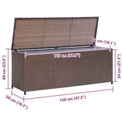 vidaXL Garden Storage Chest Poly Rattan Brown Outdoor Patio Utility Box Case