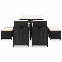 vidaXL Outdoor Dining Set 9 Piece with Cushions Poly Rattan Black Garden Set