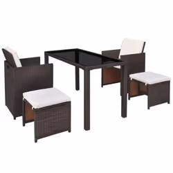 vidaXL Outdoor Dining Set 5 Piece with Cushions Poly Rattan Brown Garden Set