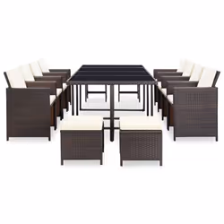 vidaXL Outdoor Dining Set 13 Piece with Cushions Poly Rattan Brown Garden Set
