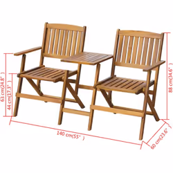 vidaXL Folding Garden Bench Seat Furniture with Tea Table Solid Acacia Wood