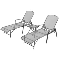 vidaXL 2x Sunloungers with Table Steel Mesh Adjustable Reclining Chairs Patio