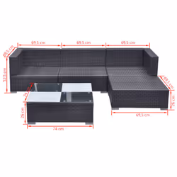 vidaXL Garden Lounge Set 5 Piece with Cushions Poly Rattan Black Sun Bed Sofa - Additional view 11