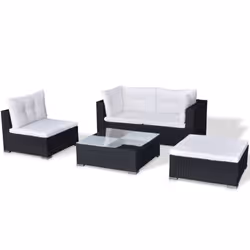 vidaXL Garden Lounge Set 5 Piece with Cushions Poly Rattan Black Sun Bed Sofa