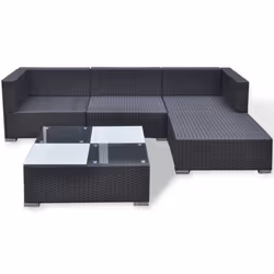 vidaXL Garden Lounge Set 5 Piece with Cushions Poly Rattan Black Sun Bed Sofa - Additional view 5
