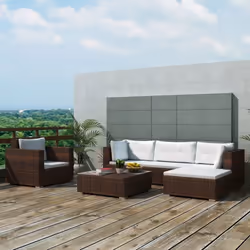 vidaXL Garden Lounge Set 6 Piece with Cushions Poly Rattan Brown Sun Bed Sofa