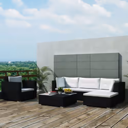 vidaXL Garden Lounge Set 6 Piece with Cushions Poly Rattan Black Sun Bed Sofa