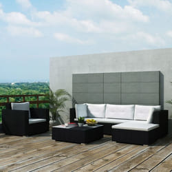 vidaXL Garden Lounge Set 6 Piece with Cushions Poly Rattan Black Sun Bed Sofa