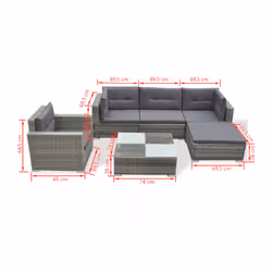 6pc vidaXL 42744 Rattan Garden Sofa Set | 5 Seater Outdoor Rattan Furniture Set - Additional view 7