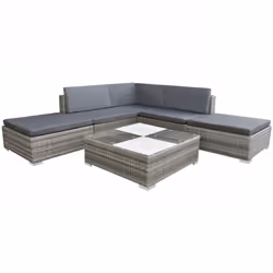vidaXL Garden Lounge Set 6 Piece with Cushions Poly Rattan Grey Chaise Lounge