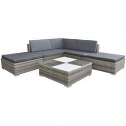 vidaXL Garden Lounge Set 6 Piece with Cushions Poly Rattan Grey Chaise Lounge