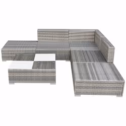 vidaXL Garden Lounge Set 6 Piece with Cushions Poly Rattan Grey Chaise Lounge