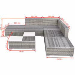 vidaXL Garden Lounge Set 6 Piece with Cushions Poly Rattan Grey Chaise Lounge - Additional view 4