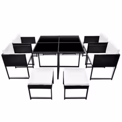 vidaXL Outdoor Dining Set 9 Piece with Cushions Poly Rattan Black Garden Set
