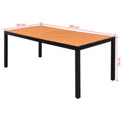 vidaXL Garden Dining Table WPC Aluminium 185x90x74 cm Brown Outdoor Furniture