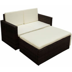 vidaXL Garden Lounge Set with Cushions 2 Piece Poly Rattan Brown Sofa Couch