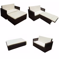 vidaXL Garden Lounge Set with Cushions 2 Piece Poly Rattan Brown Sofa Couch