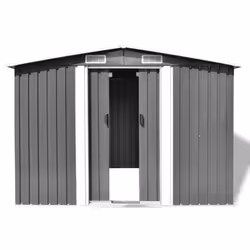 vidaXL Garden Storage Shed Grey Metal 257x205x178cm Tool Organiser Cabin Room