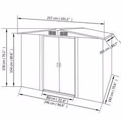 vidaXL Garden Storage Shed Grey Metal 257x205x178cm Tool Organiser Cabin Room - Additional view 7